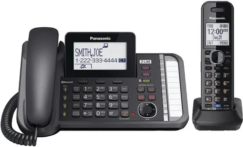 Vista 2 de Panasonic Sistema telefónico inalámbrico de 2 líneas con 2 teléfonos, contestador automático, Link2Cell, conferencia de 3 vías, bloque de llamada