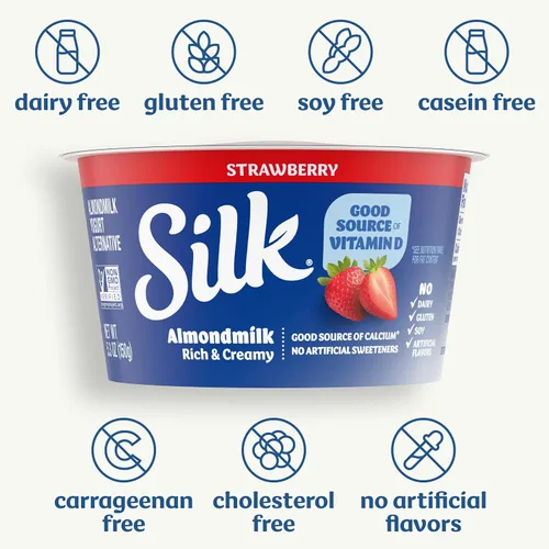 Vista 13 de Silk Alternativa de yogur sin lácteos con leche de almendras, fresa, sin soja, sin gluten, vegano, proyecto verificado sin OMG, 5.3 onzas.