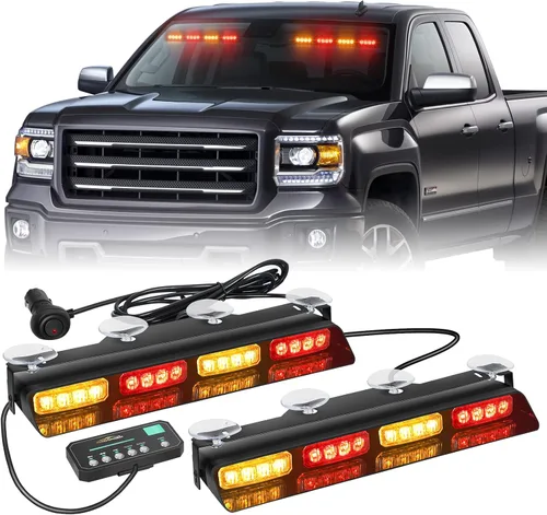 Vista 10 de XRIDONSEN Luces estroboscópicas de emergencia para salpicadero, advertencia intermitente de seguridad ámbar con controlador de pantalla digital