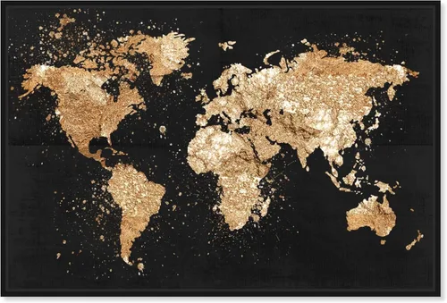 Mapas y banderas - Lienzo decorativo enmarcado para pared, diseño de mapamundi en la noche de rocas, mapas del mundo