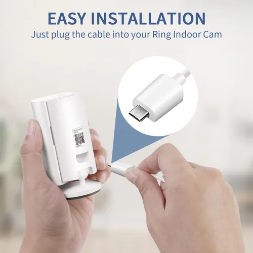 Vista 5 de Cable de carga para Ring Indoor Cam (2ª generación), 5M/16.5FT Adaptador de carga USB-A a Micro USB para cámara interior Ring,