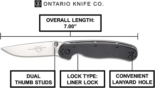 Vista 5 de Cuchillo plegable Ontario Knife OKC Rat Ii Sp de mango negro, 7 pulgadas de longitud (17.78 cm) totalmente abierto