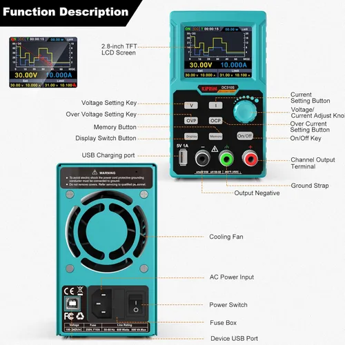 Vista 5 de Fuente de alimentación CC programable (0-30 V 0-10 A) Entrada de 110 V de alta precisión Protección múltiple de 4 dígitos con software de PC y carga