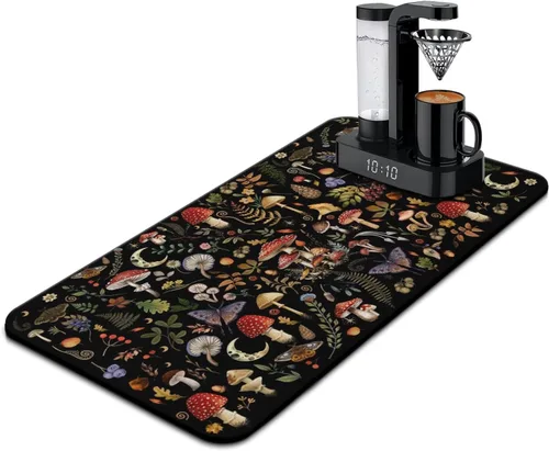 Vista 17 de Tapete de barra de café para encimeras 19inx12in, absorbente para ocultar las manchas, antideslizante, accesorios para bar de cafetería, cabe debajo