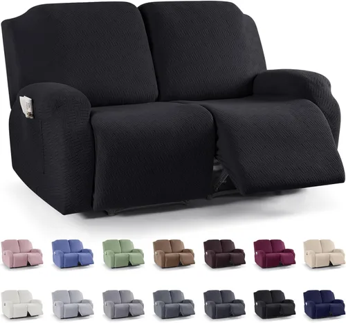 Vista 51 de KinCam Fundas para Reclinables, Fundas Elásticas para Sillas Reclinables, Fundas para Sofá Reclinable con Rayas Jacquard, Fundas Protectoras de Negro