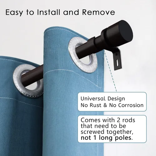 Vista 2 de Byondeth - Cortineros para ventanas de 16 a 28 pulgadas, longitud ajustable, 1 pulgada de diámetro, cortinero con remates de aluminio, color bronce