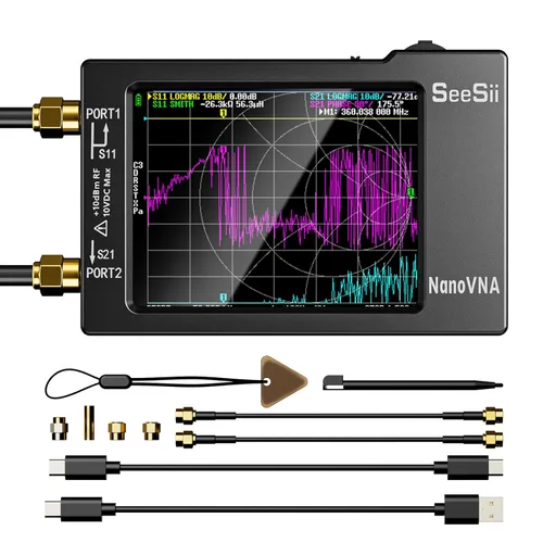 Vista 10 de SEESII Analizador de red vectorial y antena NanoVNA-H 10KHz-1.5GHz con estuche protector EVA de 2.8", impermeable y resistente a golpes, mide