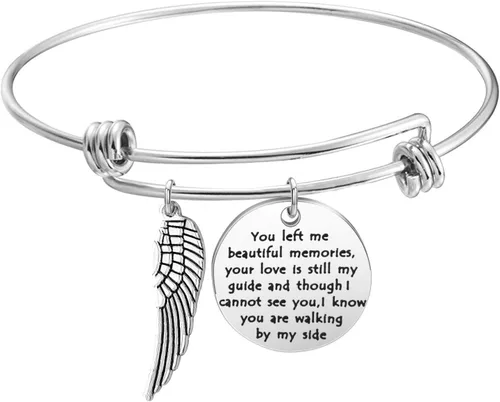 KUIYAI Pulsera de memoria con joyas de ángel de la guarda, recuerde que me has dejado hermosos recuerdos, Acero inoxidable, Acero inoxidable