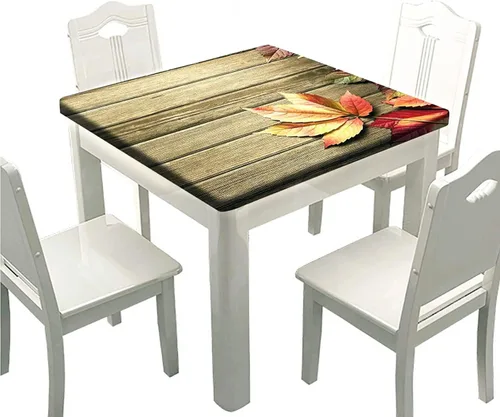 Vista 20 de SongYi Mantel cuadrado de grano de madera, textura de madera marrón, borde elástico, decoración del hogar, cubierta de mesa de poliéster