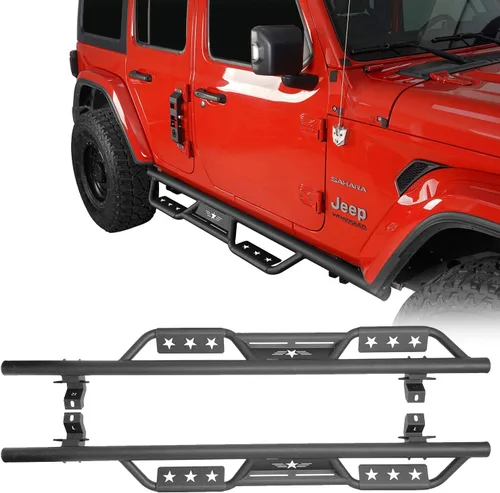 JLU Unlimited - Estribo lateral Nerf Bars de acero compatible con Jeep Wrangler JL 2018 2019 2020 2021 2022 2023 2024 2025 2026 4 puertas (no apto