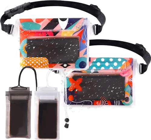 Vista 8 de Paquete de 4 cangureras impermeables con correa para la cintura, bolsa impermeable para teléfono, bolsa seca para kayak, piscina, barco, playa