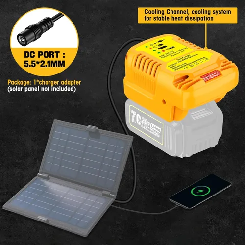 Vista 5 de Adaptador de cargador solar para batería Dewalt 20V/60V, portátil, trabajo al aire libre, camping