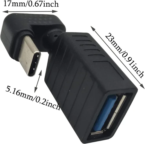 Vista 4 de Adaptador USB C de 180 grados, (2 unidades) Adaptador USB tipo C en forma de U, 180 grados USB C macho a USB 3.0 A hembra extensión convertidor