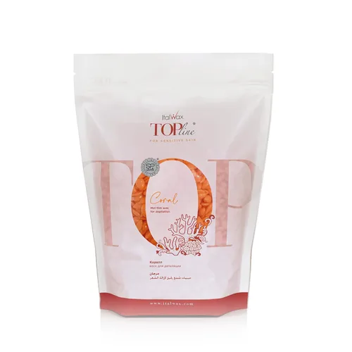 Italwax Top Line Cera Dura Coral 1.65 lb (750g) – Textura Cremosa Naranja Intensa con Agarre Fuerte, Ideal para Bikini y Cabello Grueso, Aplicación