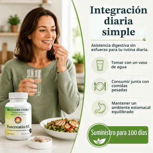 Vista 4 de Dr Clark Store Pancreatin 8X Suplemento enzimático 500 mg, 100 cápsulas