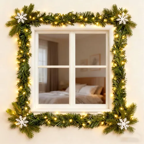 Vista 7 de Paquete de 2 guirnaldas de Navidad con luces de 120 luces LED, decoración de pino artificial, decoración de árbol de Navidad, decoración al aire