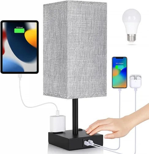 Vista 10 de Soilsiu - Lámpara de mesa para dormitorio, lámpara táctil pequeña con puertos de carga USB C+A y salidas de CA, lámpara de mesita de noche regulable