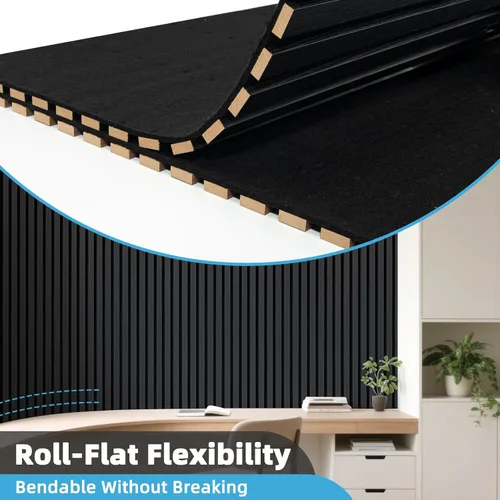 Vista 6 de Art3d Paquete de 1 panel de pared de listones de madera acústica con diseño plano enrollable, paneles absorbentes de sonido de 95.3 x 23.8 pulgadas