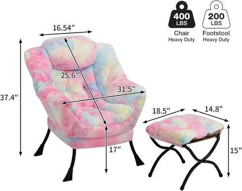 Vista 4 de HollyHOME - Silla perezosa con otomano plegable, sillón de ocio acentuado y cómodo, taburete plegable con reposapiés, sofá de ocio y silla
