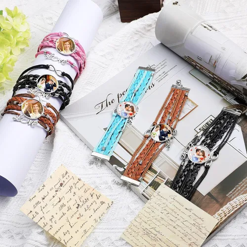 Vista 7 de 36 pulseras de sublimación en blanco para mujer, Navidad, bricolaje, manualidades, bisel, pulsera de cuero en blanco de transferencia de calor