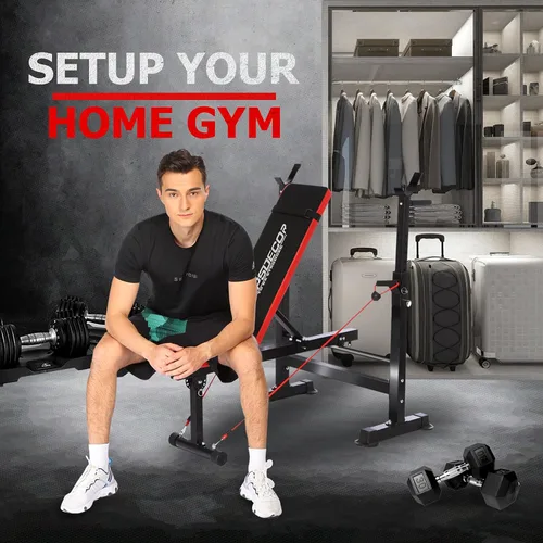 Vista 6 de OPPSDECOR 6 in 1 900LBS Weight Bench with Leg Extension and Leg Curl, Foldable Bench Press Set and Squat Barbell Rack with Preacher Curl, Adjustable