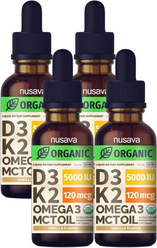 Vista 18 de Paquete de 2 gotas orgánicas de vitamina D3 K2 con aceite MCT Omega 3, 5000 UI, líquido de vitamina D de máxima fuerza, sin rellenos, líquido sin