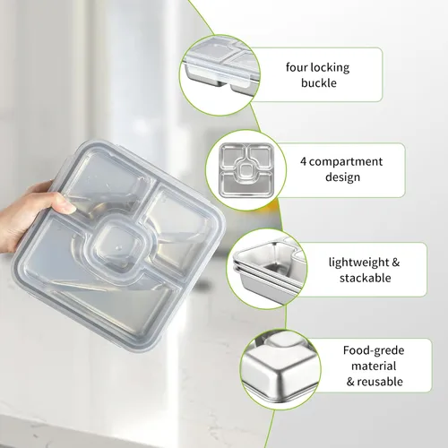 Vista 5 de BEFOY Recipientes de acero inoxidable con tapas, 1 paquete de recipientes para comida preparada, reutilizables, para adultos, divididos, apilables