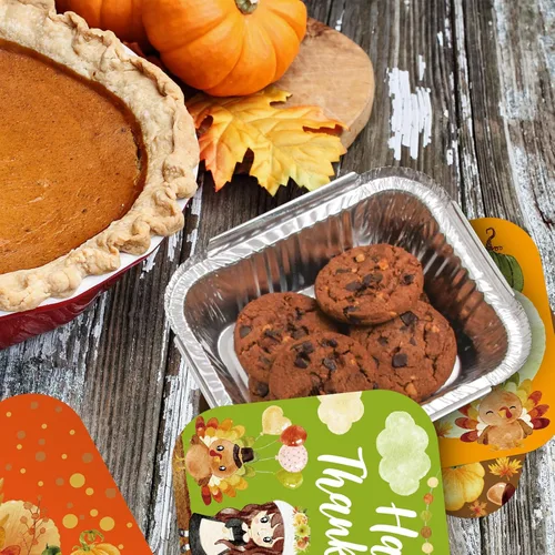 Vista 5 de WorldBazaar Recipiente de alimentos de aluminio para acuarela de Acción de Gracias con tapas, 36 unidades desechables para llevar, recipientes