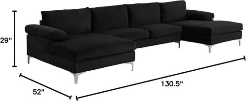 Vista 7 de Casa Andrea Milano Sofá seccional grande moderno de la forma de U de la tela del terciopelo, sofá doble extra ancho del salón de la calesa