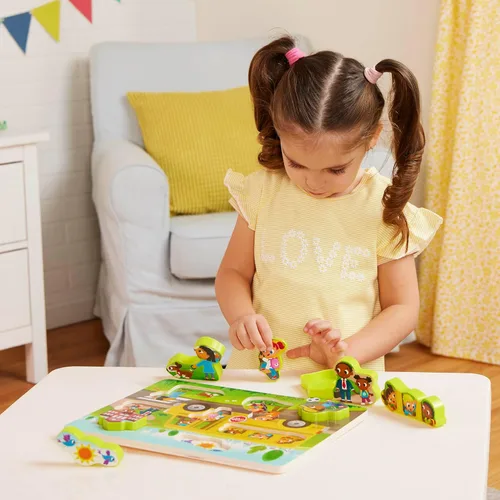 Vista 2 de B. toys Peek & Explore 2 – Pack – Espacio exterior y autobús escolar – Paquete de rompecabezas grueso – Rompecabezas para niños pequeños, niños – 8