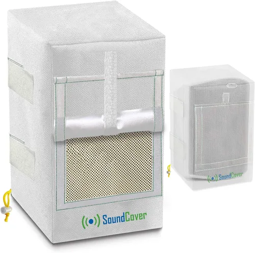 Vista 7 de Dos cubiertas blancas impermeables 600D para altavoces montados en soporte C - Compatible con Yamaha NS-AW150, Polk Audio Atrium 5