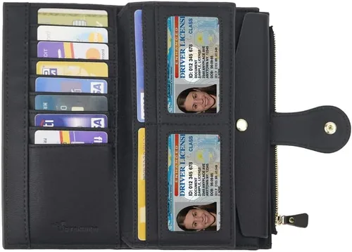 Vista 4 de Travelambo Cartera de mano de cuero genuino encerado de gran capacidad para mujer con bloqueo RFID