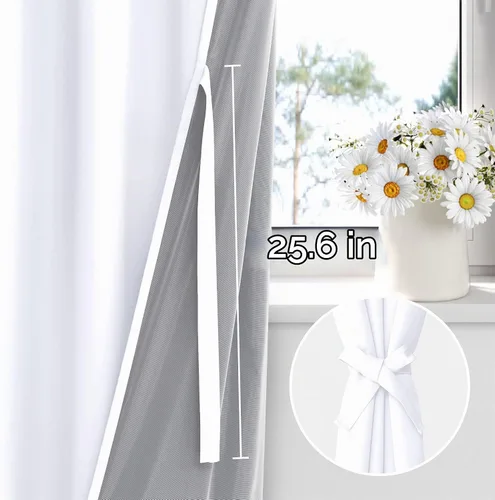 Vista 4 de XWZO Cortinas 100% opacas de 45 pulgadas de largo con alzapaños, cortinas de ventana de sombra completa, aislamiento térmico, doble capa con forro