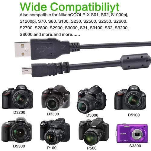 Vista 5 de Cable USB de repuesto para cámara UC-E6, cable cargador de transferencia de fotos, compatible con cámara SLR D3300 D750 D5300 D5500 D7200 D3200