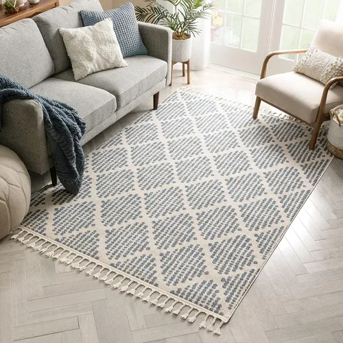 Vista 2 de Well Woven - Tapete con diseño de enrejado marroquí, color azul claro
