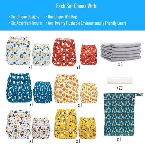 Vista 5 de Simple Being Pañales de tela reutilizables, doble refuerzo, talla única, lavables, suaves, absorbentes, impermeables, ecológicas, unisex, para bebé