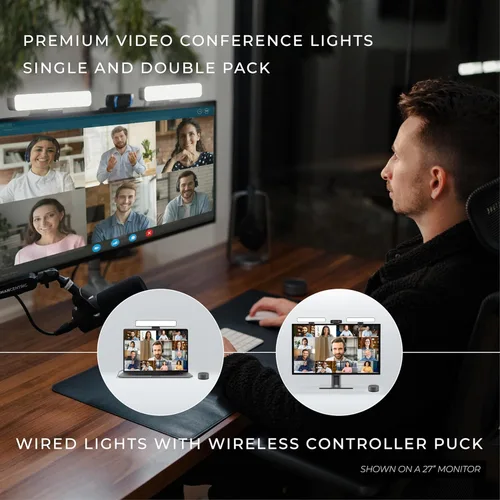 Vista 2 de HumanCentric Iluminación de videoconferencia premium para videollamadas, HighBeam Pro Light para reuniones de zoom y transmisión, luz de anillo