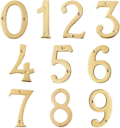 Vista 4 de Motivo de latón macizo de 4 pulgadas, acabado pulido lacado, número de dirección de buzón, números de puerta de hotel/casa (número 0)