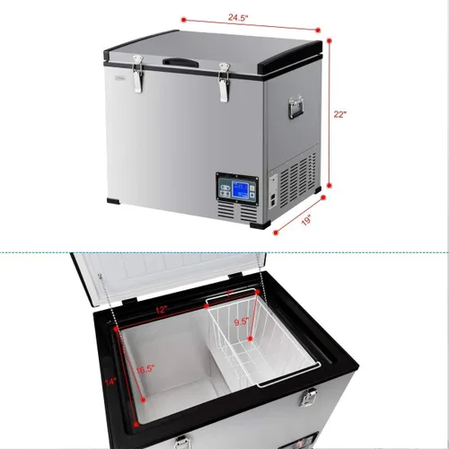 Vista 8 de ReunionG Congelador de pecho de 63 cuartos de galón con pantalla LCD, mini refrigerador de vehículo con temperatura ajustable con cesta y asas