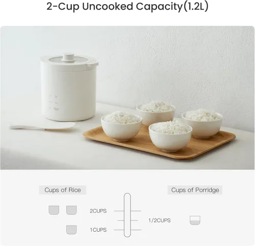 Vista 4 de Olayks - Mini olla arrocera de 2 tazas sin cocinar, pequeña olla eléctrica, con 4 funciones de cocción, preajuste de 24 horas y preservación