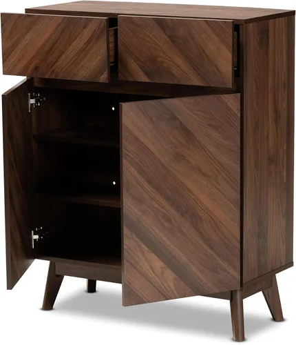 Vista 3 de Baxton Studio Hartman Mid-Century - Gabinete moderno de madera con acabado marrón nogal