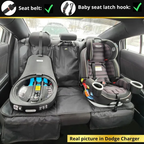 Vista 3 de Protector de Asiento para Auto, Funda para Asientos de Niños en Coches Impermeable, 3 Cinturones Traseros Funcionales, Cojín para Asiento de Bebé