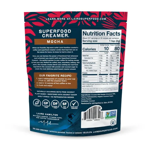 Vista 2 de Laird Superfood Creamer - Crema en polvo sin lácteos para el café, sabor a cacao, elaborada con superalimentos, de larga duración, sin lácteos, sin
