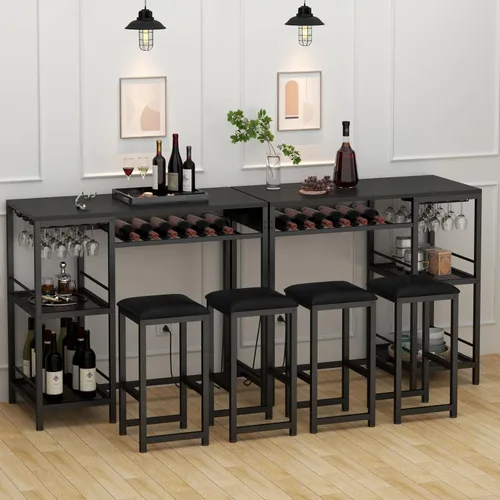 Vista 8 de Gyfimoie Juego de mesa y sillas de bar con toma de corriente, mesa de pub y sillas para 2 personas con 2 estantes de almacenamiento, juego de mesa