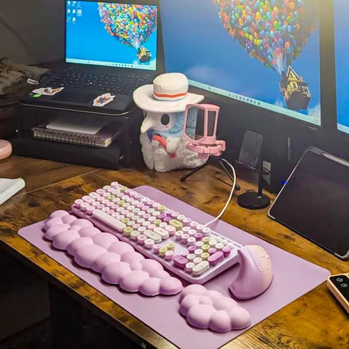 Vista 3 de JIKIOU Reposamuñecas para teclado Cloud de cuero, reposamuñecas con base de poliuretano antideslizante, cómodo reposamuñecas de espuma viscoelástica