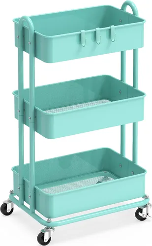 Vista 14 de Simple Houseware - Carrito de metal resistente de 3 niveles, color Negro