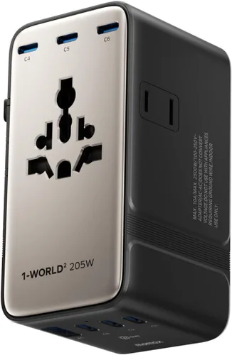 Vista 11 de MOMAX Adaptador de viaje universal, adaptador de corriente internacional de 100W rápido GaN, adaptador de viaje de 2PD USB-C+2QC USB-A, adaptador