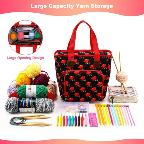 Vista 5 de Yarn Storage Tote, Knitting Bag, Portable Storage Bag for Yarns, Tote-Large Capacity Crochet Organizer Crocheting Kit, Crochet Hooks & Needles, Yarn