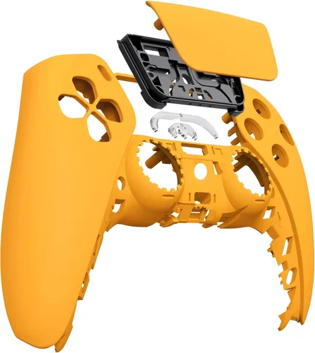 eXtremeRate Carcasa superior frontal de touchpad de tacto suave en color amarillo de precaución compatible con el controlador p s 5 BDM-010 020 030
