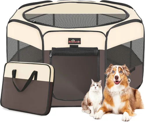 Vista 11 de Aivituvin Corral para Perros, Corrales de Juego Plegables para Mascotas con Bolsa de Transporte para Gatos, Cachorros, Conejos, Jaulas de Carpa